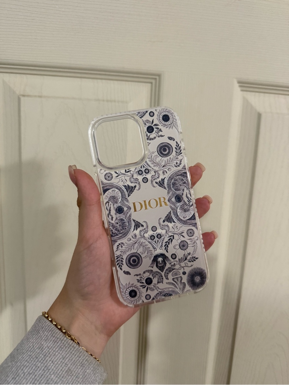 DIOR Floral Pattern Clear iPhone Case - White/Black